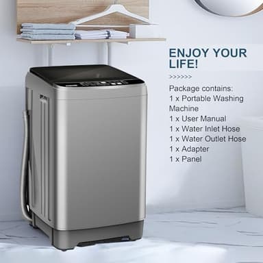 Portable Washing Machine, 25 LBS Full Automatic Washer with 10 Programs & 8 Water Levels, Top Load Clothes Washing Machines with LED Display for Home, Apartment, Grey - Image 9