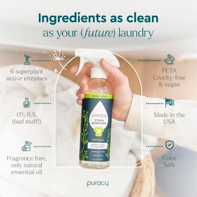 Puracy Stain Remover Spray, Natural Based Travel and Laundry Stain Cleaner for Clothes, Baby Essentials, Kids Stains, Oil and Fabric Spot Cleaner (Unscented, 12 oz) - Image 4