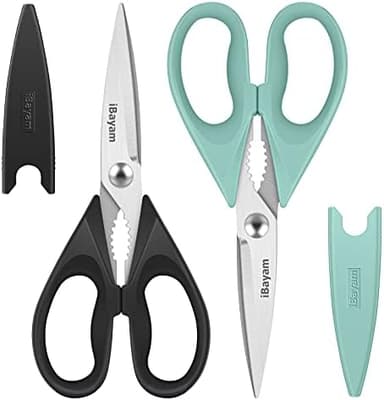 Kitchen Shears, iBayam Kitchen Scissors All Purpose Heavy Duty Meat Poultry Shears, Dishwasher Safe Food Cooking Stainless Steel Utility Scissors, Home Apartment Essentials, 2-Pack, Black, Aqua Sky - Image 3