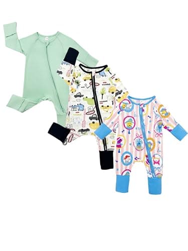 Bow Dream Bamboo Baby Boy Romper Footed Long Sleeve Footies Newborn Girl Clothes Footless with Zipper and Mitten Cuffs Car Dog 18-24M - Image 1