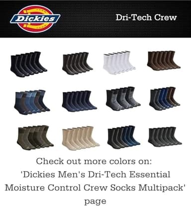 Dickies Men's Dri-tech Original Moisture Control Crew Socks Multipack, Black (6 Pairs), Shoe Size: 6-12, Pack of 6 - Image 4