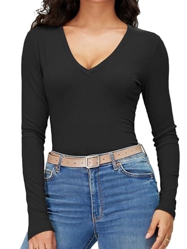 iGENJUN Women Long Sleeve V Neck Shirts for Women Business Casual Work Top Knit Slim Fit for Fall,Black,M - Image 7