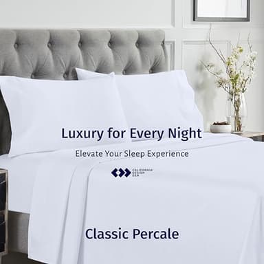 California Design Den Certified 100% Egyptian Cotton Sheets Queen Size Bed Set - Lightweight & Crisp Percale Queen Sheet Set Deep Pocket, Cool & Durable Luxury Bedding - White - Image 6