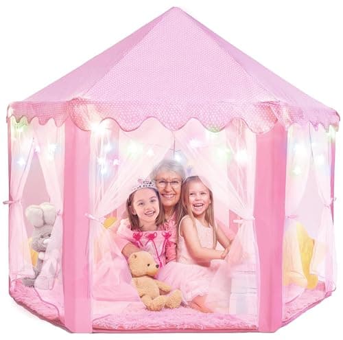 PLAYVIBE Princess Tent - 55 x 53 in, Toddler - Starry LED Lights Kids Tent - Cozy Indoor Playhouse - Portable & Easy Assembly Toddler Playhouse - Image 1