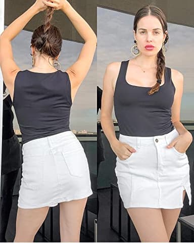 luvamia Skort Skirt, High Waisted Denim Mini Skirt with Side Slit, Brilliant White, Women's Size Medium - Image 9