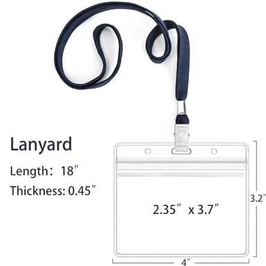 100Pcs Clear Plastic Horizontal Name Tags Badge ID Card Holders and 100Pcs Lanyards with Clip (Navy Blue) - Image 2