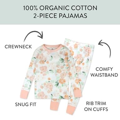 HonestBaby 2-pack Sleep and Play Footed Pajamas One-piece Sleeper Jumpsuit Zip-front Pjs Organic Cotton for Baby Girls, Unisex, White Peach Blossom Floral, 5T - Image 2
