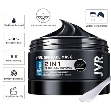JVR Peel Off Face Mask, Blackhead Remover Mask for Men, Charcoal Peel Off Black Mask, Facial Mask Purifying and Deep Cleansing for All Skin Types 4.23 OZ - Image 2