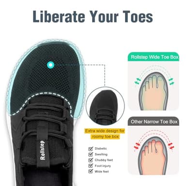 Rollstep Wide Toe Box Shoes Women Extra Wide Width Sneakers Diabetic Air Cushion Road Running Shoes Ultra Light Wide Tennis Sneakers Gym Training Breathable Walking Shoes Black 36 - Image 2