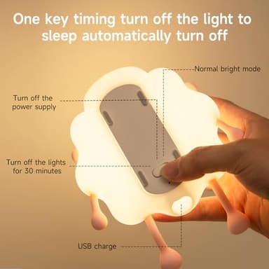 Rechargeable LED Night Light for Kids, 3-Level Dimmable Nursery Nightlight, Food Grade Silicone Squishy Lamp Perfect Bedside Touch Lamp with 30 Min Timer for Breastfeeding, Toddler, Baby Décor Pink - Image 7