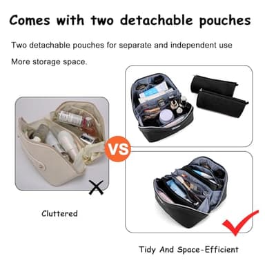 BOYATU Travel Makeup Bags for Women: Vegan Leather Cosmetic Bag Set of 3 - Large Capacity Make up Bag with Divider - Wide Open Waterproof Toiletry Organizer Bag with Handle (L13-Black) - Image 6