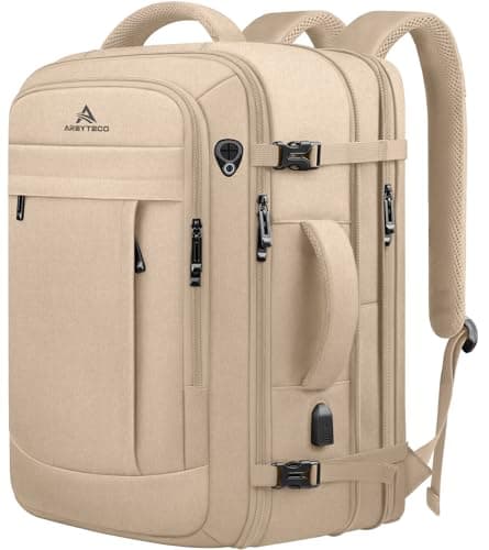 AREYTECO 55L Carry On Backpack for Women, Large Travel Laptop Backpack, Expandable Big Capacity Business Luggage Suitcase Daypack Knapsack Big Bag Fits 18 Inch Laptop, Travel Gifts for Women, Beige - Image 1
