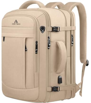 AREYTECO 55L Carry On Backpack for Women, Large Travel Laptop Backpack, Expandable Big Capacity Business Luggage Suitcase Daypack Knapsack Big Bag Fits 18 Inch Laptop, Travel Gifts for Women, Beige - Image 1
