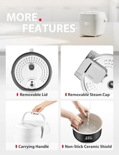 TOSHIBA Umami Smart Rice Cooker 5.5-Cup Uncooked, Fuzzy Logic, 15-in-1 Functions, Digital Display, Delay Timer, Keep Warm, Nonstick Inner Pot, White - Image 9