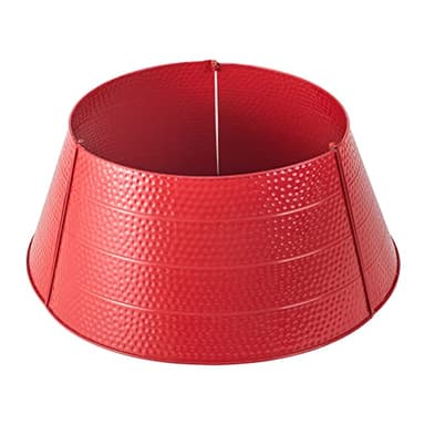 Glitzhome 26" D Red Hammered Metal Tree Collar Tree Base Cover Decorative Christmas Tree Ring for Christmas Decoration - Image 6