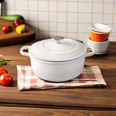 EDGING CASTING Dutch Ovens Enameled Cast Iron Covered 5.5 Quart Dutch Oven with Dual Handle for Bread Baking, White - Image 2