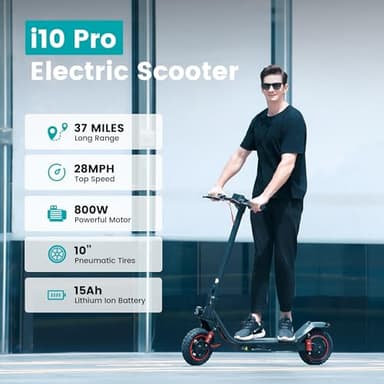 iScooter Adults Electric Scooter, 28 MPH Max Speed, 37 Miles Long Range, Foldable E-Scooter with 10" Tires, Dual Suspension, Turn Signals & Dual Brakes, Smart App - Image 2