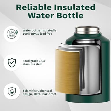 WATERSY 1 Gallon Water Bottle Insulated(Cold for 48 Hrs),BPA Free&Leak Proof,128oz Stainless Steel Water Jug,Big thermo,Large Water Bottle with Handle for Gym,Hiking,Camping&Travel,Dark Green - Image 4