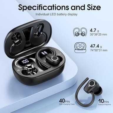 Wireless Earbuds, Sport Headphones Bluetooth 5.3, Ear buds Wireless Earbuds Bluetooth, 50H Playtime HD Stereo Noise Cancelling Headphones, Dual LED Display IP7 Waterproof Running Earphones, Deep Black - Image 4