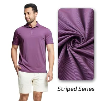 MAELREG Men’s Polo Shirts Short Sleeve Quick Dry Performance Lightweight Pinstriped Collared Polo Shirt for Men - Image 3