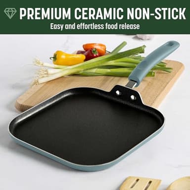 Goodful Ceramic Nonstick Pots and Pans Set, Premium Ceramic Coating Made without PFOA, PTFE or PFAS, Dishwasher Safe, 12-Piece, Turquoise - Image 3