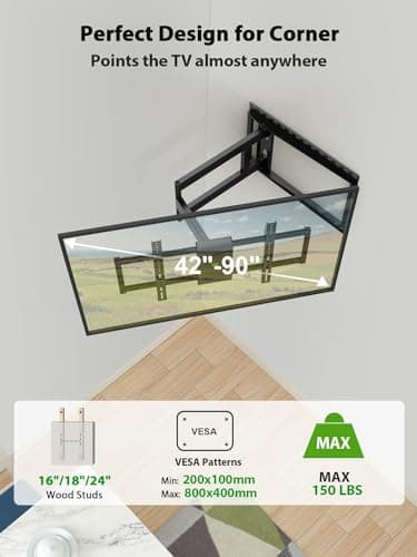 USX Mount Long Arm TV Wall Mount for Most 42-90 inch Television 40 Inch Extension Full Motion TV Mount，Wall Mount Bracket with Swivel and Tilt, Up to 150lbs Fits 16” 18” 20” 24” Stud VESA 800x400mm - Image 2