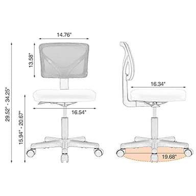 Armless Small Home Office Desk Chair, Ergonomic Low Back Computer Chair, Adjustable Rolling Swivel Task Chair with Lumbar Support for Small Space, 1 Pack, Grey - Image 3