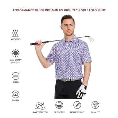 Men's Golf Shirts Dry Fit Short Sleeve Print Performance Moisture Wicking Patterned Polo Shirt for Men Pink Navy Abstract - Image 5
