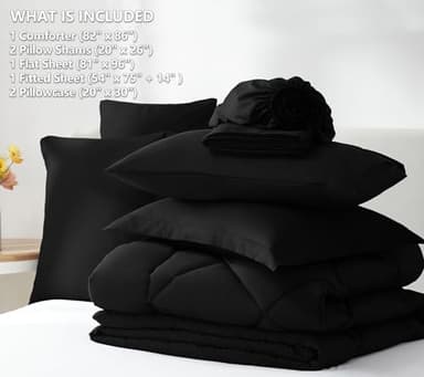 CozyLux Full Size Comforter Sets Black - 7 Pieces Bed in a Bag Full, Luxury Soft Bed Set for All Seasons, Bedding Set with Down Alternative Comforter, Sheets, Pillowcases & Shams - Image 6