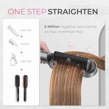 TYMO Ring Plus Ionic Hair Straightener Brush - Straightening Comb with Negative Ions for Women, Titanium Coating, 9 Temp Settings & LED Display, Dual Voltage, Professional Styling Tools - Image 2