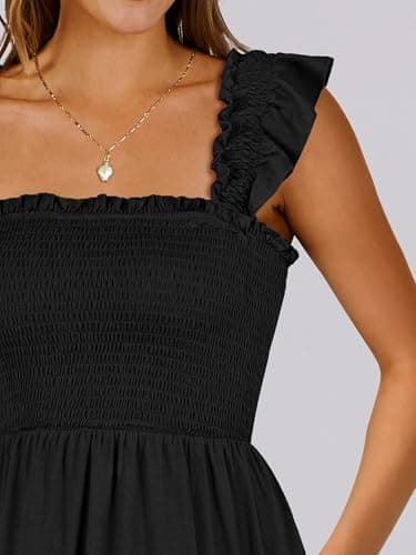 ANRABESS Women's Summer Casual Sleeveless Square Neck Dress 2025 Smocked Ruffle Backless Boho Beach Cute Teen Short Sundress Black Large - Image 6