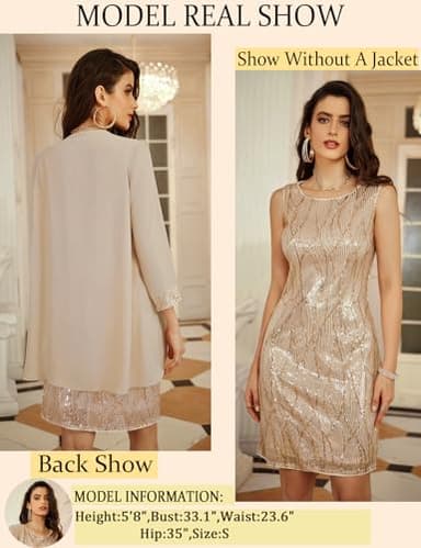 GRACE KARIN Sequin Dress Formal Dresses for Women Evening Party Sequin Dress for Wedding Guest Gold L - Image 3
