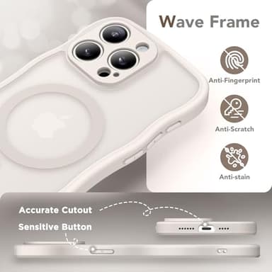 CAPRARO Cute for iPhone 15 Pro Max Case, Compatible with MagSafe, [Curly Wave Edge] [Full Camera Protection] [14 FT Drop Shockproof Protection] Magnetic Phone Case for 15 Pro Max 6.7 Inch, Stone - Image 7