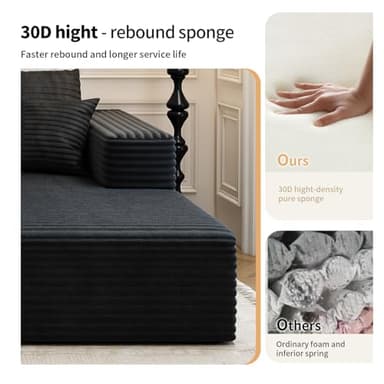 107.5" Cloud Modular Sectional Sofa with 1 Ottoman,Modern Minimalist Upholstered Couches, Comfort U Shaped Sofa for Living Room,Deep Seat Corner Couch，No Assembly Required (Black,Right Facing Chaise) - Image 5