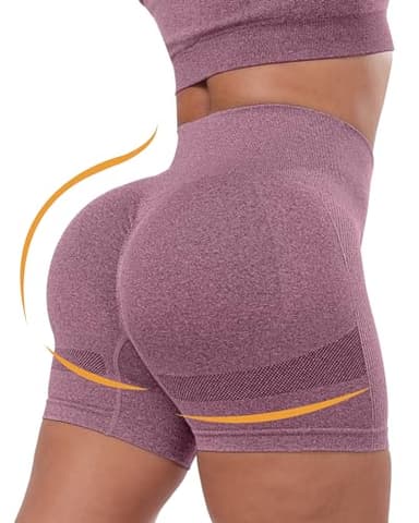 CHRLEISURE Women's 4 Packs Workout Gym Shorts, High Waisted Butt Lifting Scrunch Butt Seamless Booty Shorts(Black,Black,DGray,Wine,M) - Image 2