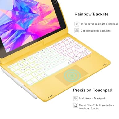 BABG iPad 9th Generation Case with Keyboard, 360° Rotatable Backlit Keyboard with Pencil Holder for 10.2 inch iPad 9th Gen 2021/ 8th Gen 2020/ 7th Gen 2019 and iPad Air 3 / Pro 10.5" - Yellow - Image 3