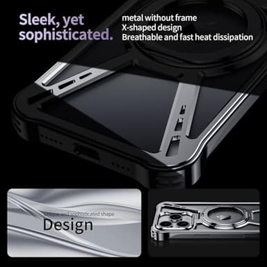 YOOVEI X Case for iPhone 16 Pro Max Case 6.9",with Kickstand 360°Rotatable Magnetic Ring Stand,[Compatible with MagSafe] Shockproof Aluminum Metal Phone Case Slim & Light Phone case,Gray - Image 5