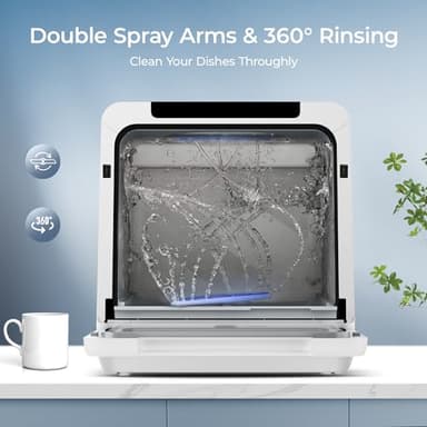 EUHOMY Countertop Dishwasher Portable, 8 Programs Mini Dishwasher with 5L Built-in Water Tank and Inlet hose, No Hookup Needed, Dishwasher with Self Clean/Baby Care/Air Dry, for Apartments, RVs, White - Image 6