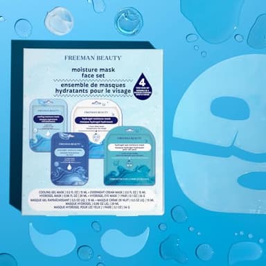 Freeman 4 Piece Moisture Mask Face Set, Hydrating Face Masks & Under Eye Mask For Puffy Eyes, Hydrogel Masks For Dry Skin, Hyaluronic Acid, Travel-Friendly, Vegan & Cruelty Free Skincare - Image 8