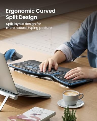 ProtoArc Backlit Bluetooth Ergonomic Keyboard, EK01 Plus Full Size Wireless Split Keyboard with Dual Bluetooth and USB, Cushioned Wrist Rest, Rechargeable, Compatible with Windows/Mac/Android, Blue - Image 4