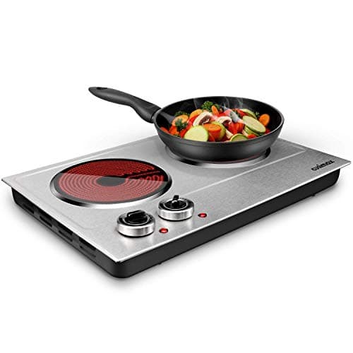 CUSIMAX 1800W Ceramic Electric Hot Plate for Cooking, Dual Control Infrared Cooktop, Double Burner, Portable Countertop Burner, Glass Plate Electric Cooktop, Silver, Stainless Steel-Upgraded Version - Image 1