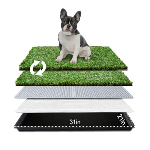 HQ4us Dog Grass Pad with Tray Medium 31”×21” Dog Litter Box Toilet with 2×Artificial Grass for Dogs with Hemmed Edge, Pee Pads for Dogs, Realistic, Less Stink, Potty for Balcony - Image 1