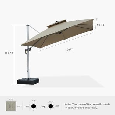PURPLE LEAF 10ft Cantilever Outdoor Patio Umbrella Large Heavy Duty 360° Rotation Double Top Offset Rectangular Umbrellas for Backyard Deck Pool, Spectrum Sand - Image 9