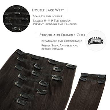 WENNALIFE Clip in Hair Extensions, 150g 24 Inch 9pcs Dark Brown Human Hair Extensions Thicker Clip in Hair Extensions Real Human Hair Clip Set Double Weft - Image 3