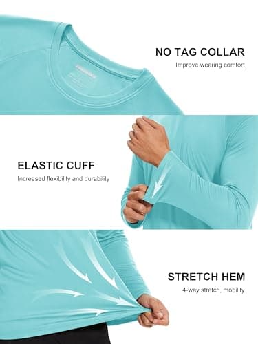 MAGCOMSEN Sun Shirts for Men Long Sleeve Shirt for Men UPF50 Quick Dry Athletic Shirt Swim Shirt Aqua Blue,3XL - Image 4