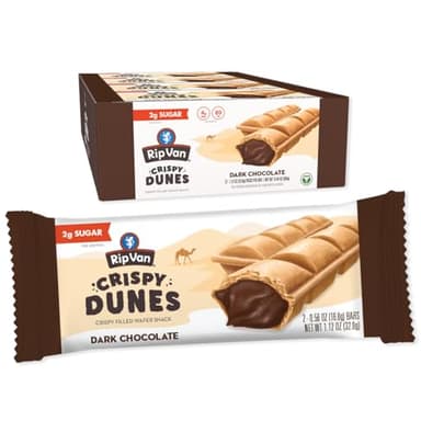 Crispy Dunes Vegan Dark Chocolate Wafer Sticks – Low-Calorie Snack with Dark Chocolate Cream Filling, 90 Calories, Non-GMO, Prebiotic Fiber - 12 Pack - Image 1