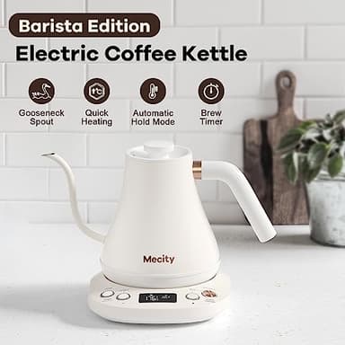 Mecity Electric Gooseneck Kettle With Keep Warm Function & LCD Display Automatic Shut Off Coffee Kettle Temperature Control Pour Over Kettle 1200 Watt, 0.8L, 120V, Off White - Image 2