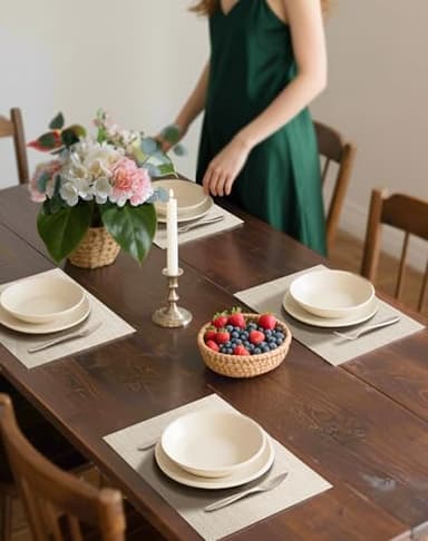 Leetaltree Beige Placemats Set of 8 - Heat Resistant Non-Slip Place mats for Dining Table, Washable Durable PVC Vinyl Woven Table Mats（Beige, 8） - Image 3