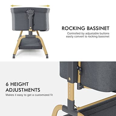 ANGELBLISS 3 in 1 Baby Bassinet, Rocking Bassinets Bedside Sleeper with Comfy Mattress and Wheels, 6 Height Adjustable Easy Folding Portable Bedside Crib for Newborn Infant - Image 5