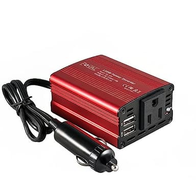 FOVAL 150W Car Power Inverter 12V DC to 110V AC Converter Vehicle Adapter Plug Outlet with 3.1A Dual USB Car Charger for Laptop Computer (Classic Red) - Image 1